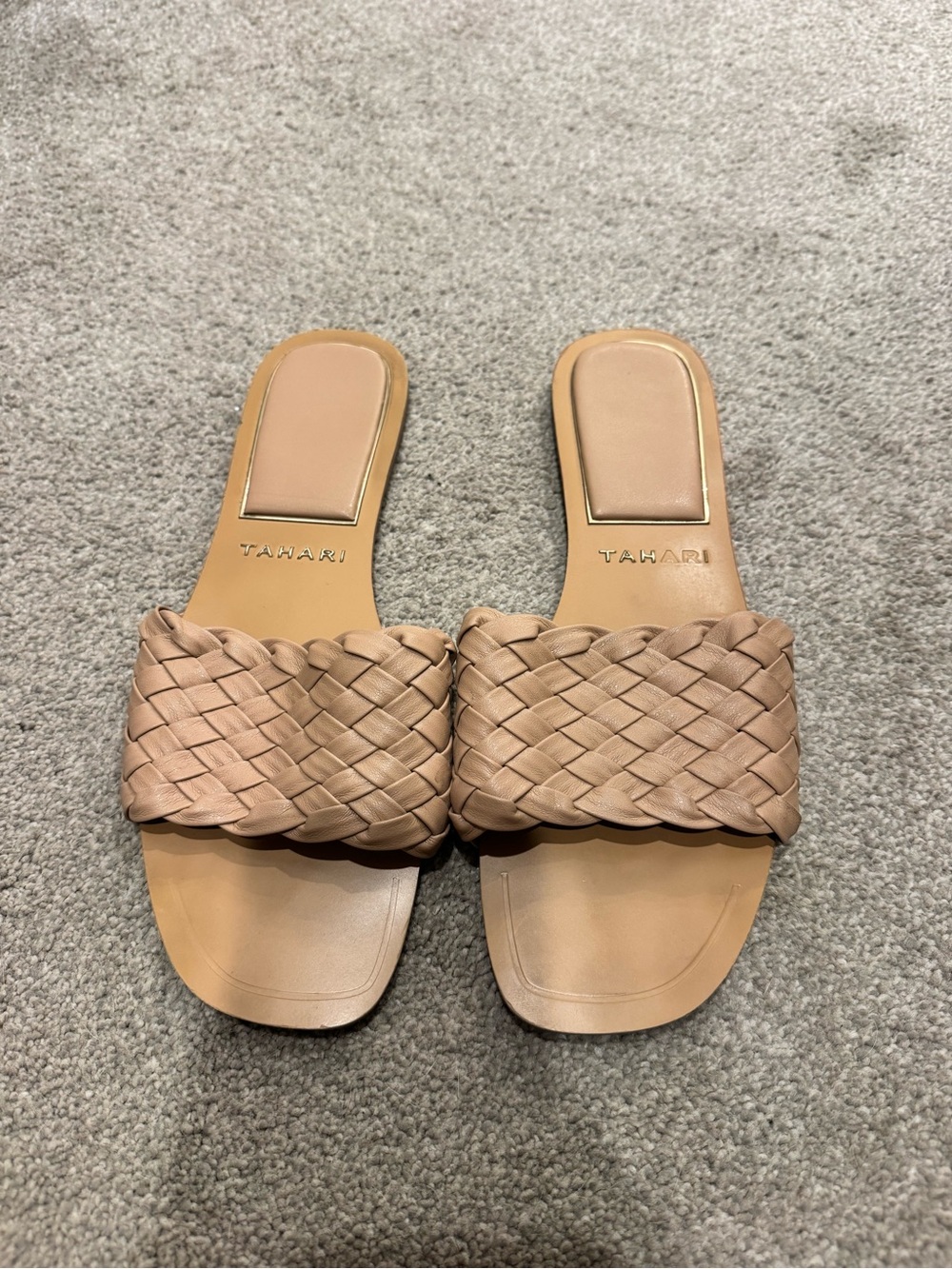 Tahari Woven Slide Sandals in Taupe